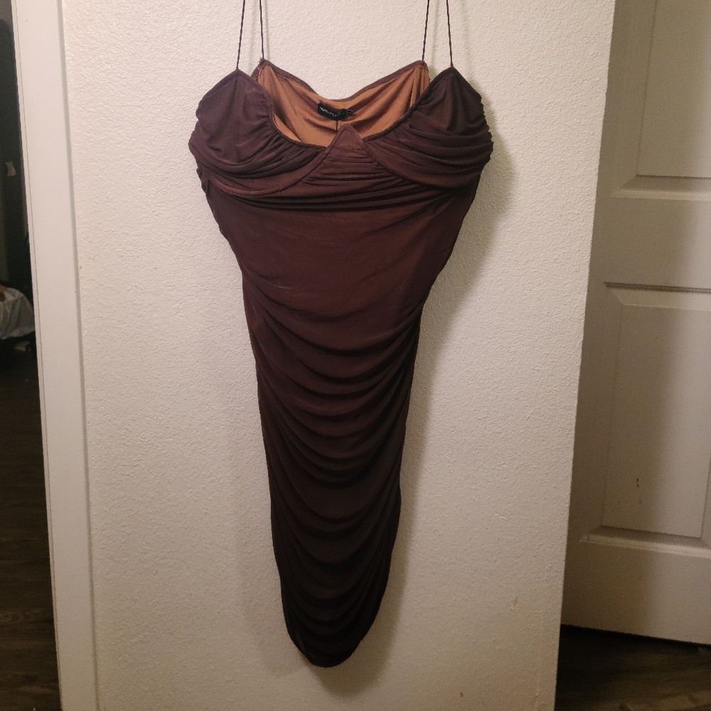 Brown Mesh Bodycon Dress